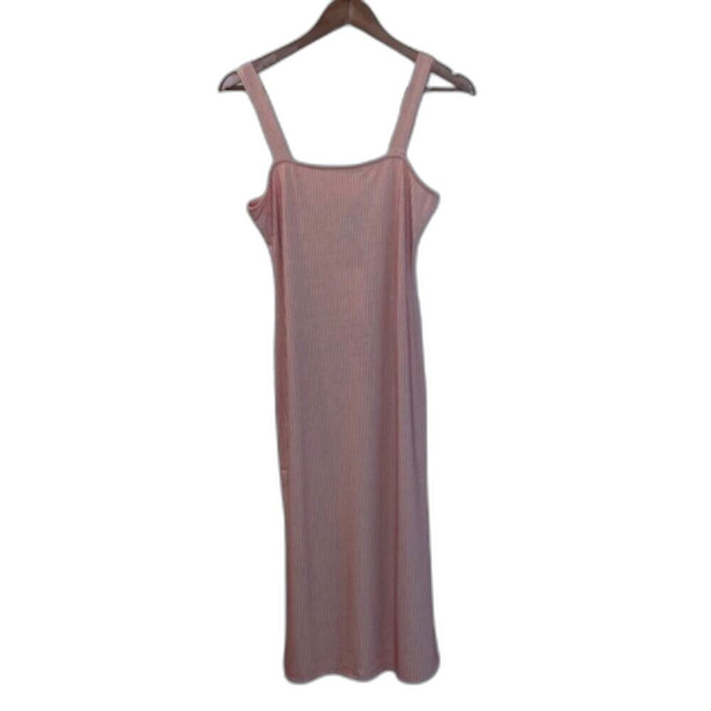 NWT Line & Dot Rib Knit‎ Midi Dress Bodycon Minimalist Flamingo Medium - Picture 3 of 5